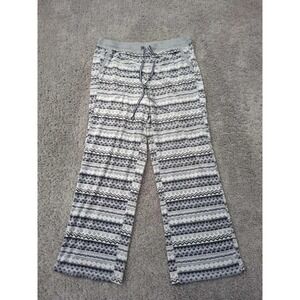 Nautica Pajama Pants Womens M Gray Fair Isle Drawstring Fleece Sleepwear
